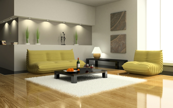 woonkamer verlichting ingebouwde lichten mooie meubels