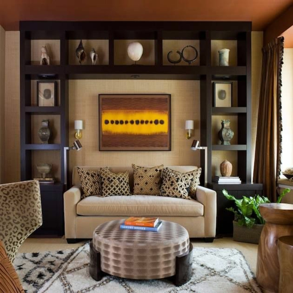 ideas de diseño de sala de estar sofá moderno armario mesa redonda