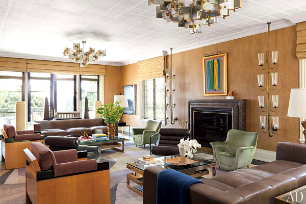 غرفة المعيشة مجموعة البيج براون أريكة جدار ديكو