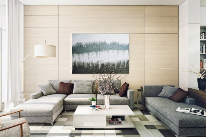obývací pokoj nastavení příklady funkční konferenční stolek koberec vzor