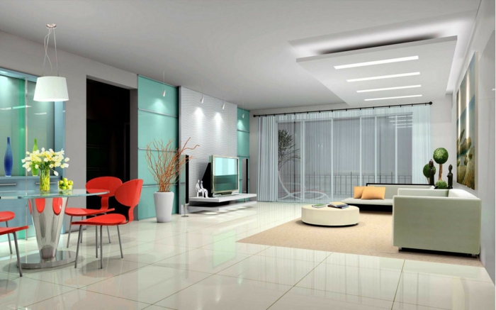 obývací pokoje příklady vybavení elegantní nábytek vzdušné záclony dlažba