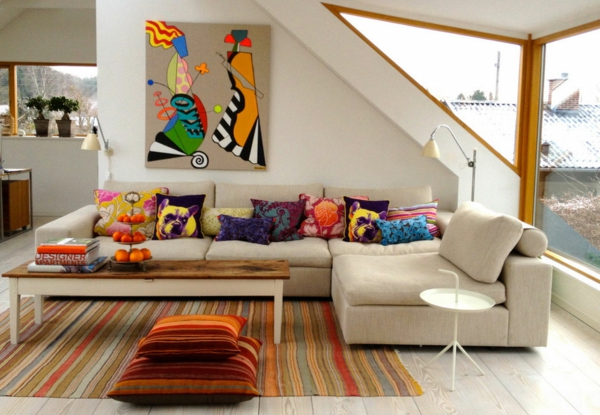 stue ethno stil dekorere farvede hjørnesofa