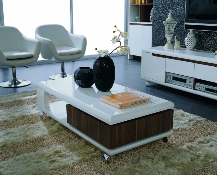 stue dekorere ideer funksjonelle kaffebord teppe lenestol