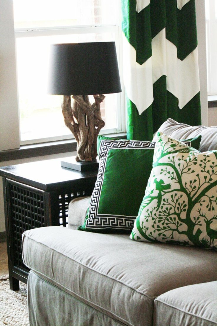 σαλόνι διακόσμηση ιδέες πράσινο τόνους ρίξει μοτίβα μαξιλάρια
