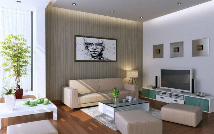 obývací pokoj zdobení nápady elegantní nábytek skleněné tabákové rostliny