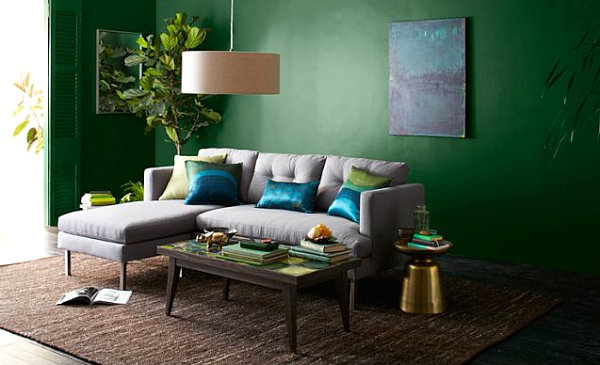 غرفة المعيشة ديكور جدار ديكو الخضراء وسادة اللوحة السجاد أريكة