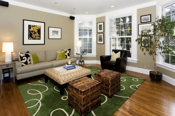 stue veggmaling nyanser av brun grønn teppe
