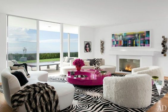 svetainės dizainas modernus dizaineris baldų stiklo sienų zebra modelio kiliminė danga