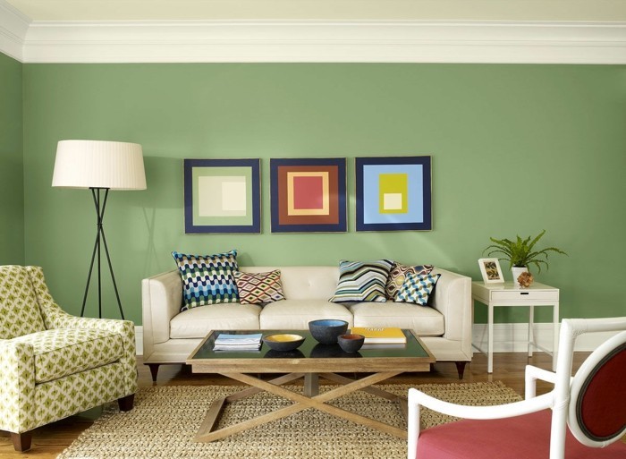stue design grønne vægge smide pude sisal tæppe