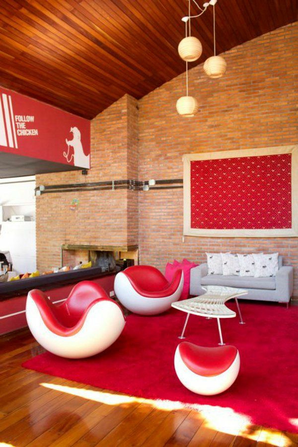 ideas de sala de estar para la decoración de color moderno sillón de teppcih rojo