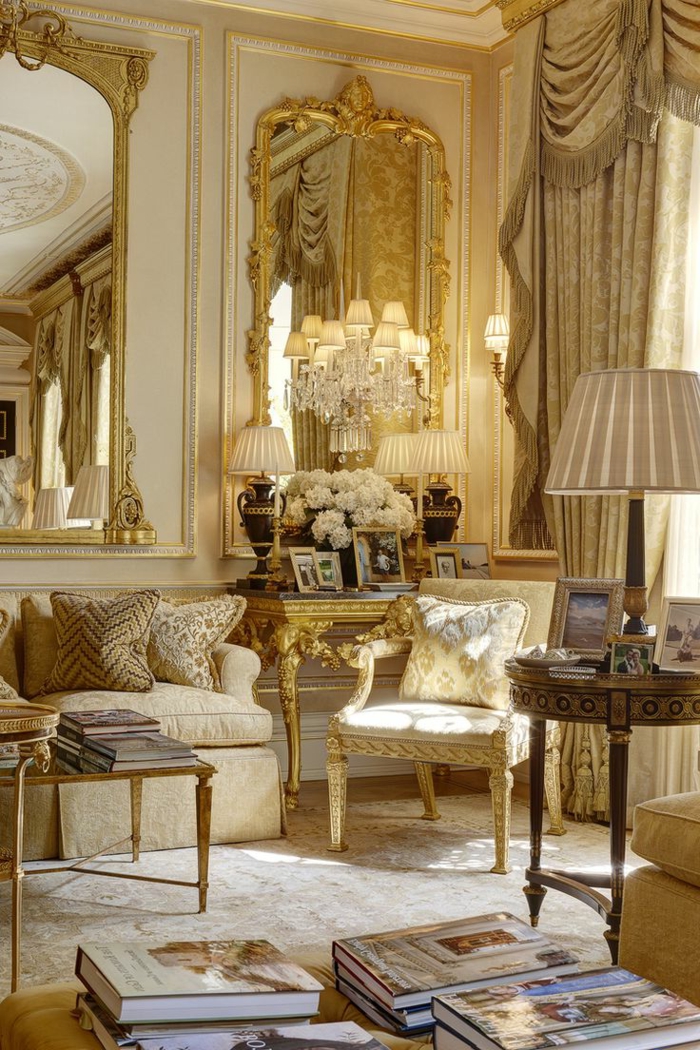 σαλόνι εξοχικό στυλ γαλλικό στυλ πολυτελές καθρέφτη τοίχου