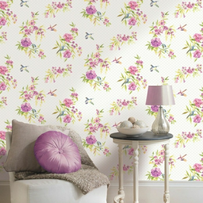 Living ιδέες ταπετσαρία floral μοτίβο σε shabby chic στυλ