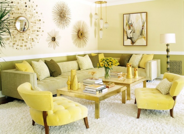 غرفة المعيشة جدار الطلاء قشر الألوان الألوان لوحة خضراء صفراء
