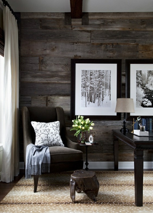 客厅墙设计木板花质朴的凳子