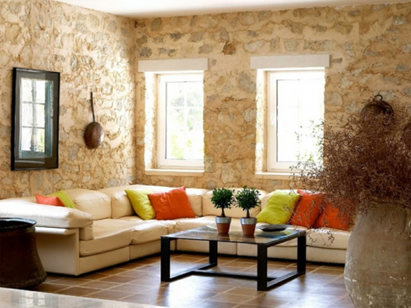 Natural stone wall in the living room natural stone ideas window
