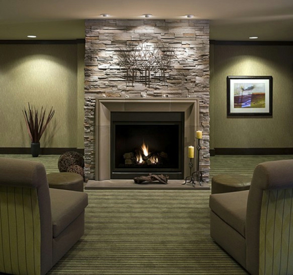 Natural stone wall in the living room natural stone wall ideas lamps