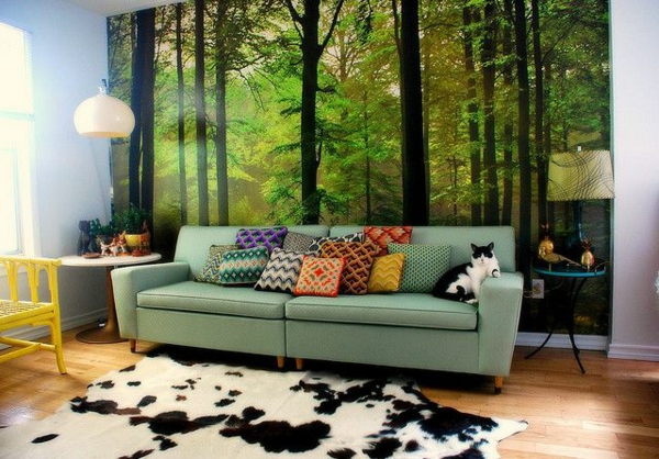 Living room wall design forest wallpaper
