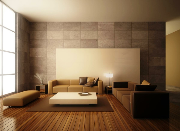 woonkamer ideeën bruine tinten mooie muur elegant ontwerp sierkussen
