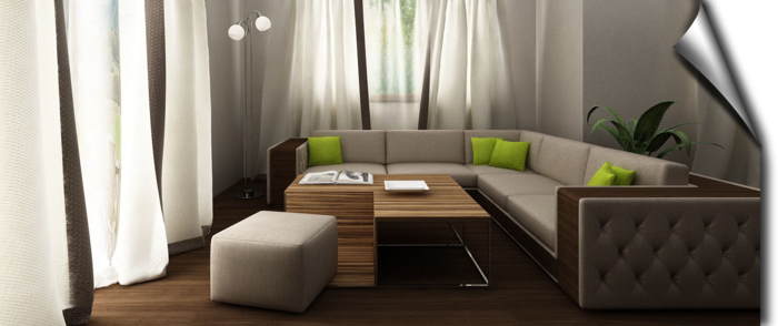 客厅创意转角沙发绿色抱枕植物