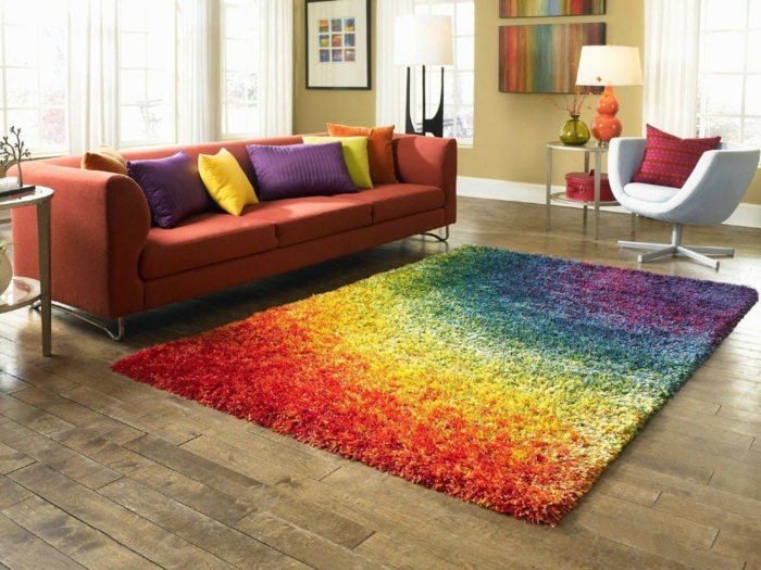 Stue møbler møbler farvet tæppe regnbue orange sofa