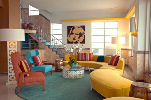 Ideas de diseño de vida Diseño de pared de estilo retro Diseño de inspiración de color de los años 50