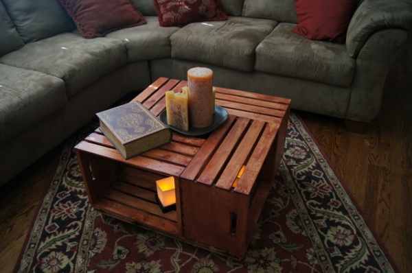 Stuebord lage ditt eget salongbord fra trebokser