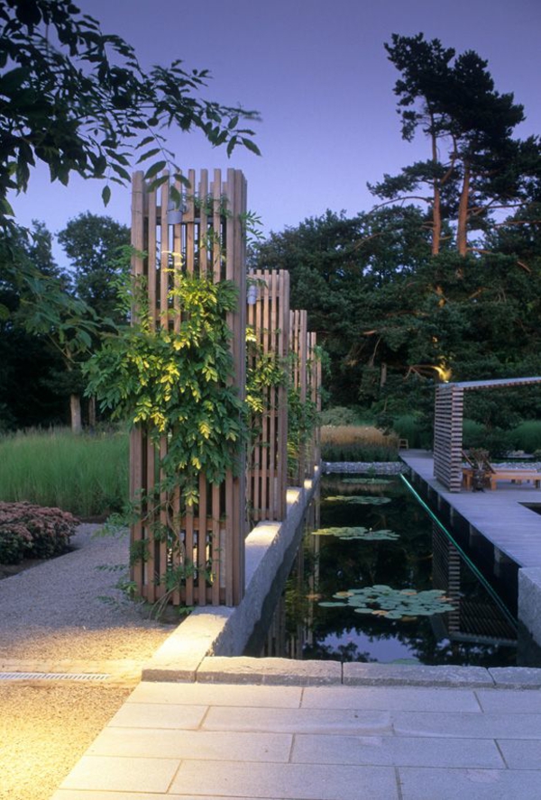 étang de jardin contemporain décor en bois