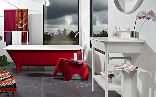 nykyaikainen kylpyhuone ideoita punainen kylpyammeet