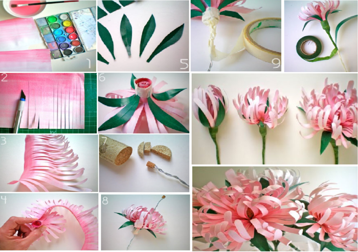 декорация на стаи от цветя от хартиени занаяти